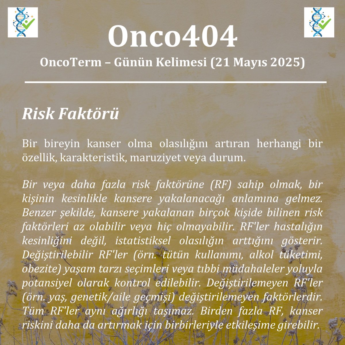 onco404's tweet photo. 📌 OncoTerm - Word of the Day! 👋 OncoTerm - Günün Kelimesi! 📌

Join us as we break down key terms to empower ourselves with knowledge in the fight against cancer.

#Onco404 #cancer #kanser #cancerawareness #riskfactor #medtwitter #smoking #alcohol #obesity #genetics #vocabulary https://t.co/C8iLUiNJBc