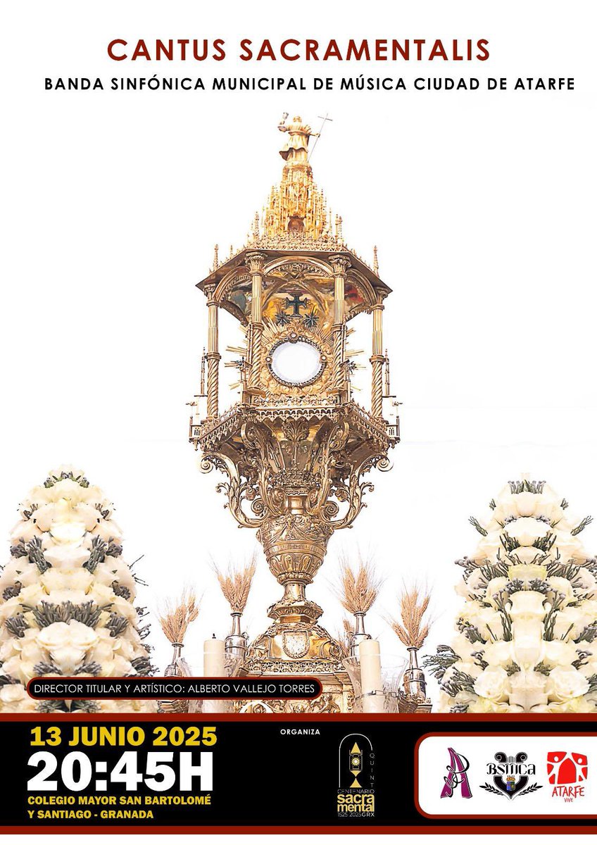 🎺 ¡En La Banda Sinfónica Municipal de Música Ciudad de Atarfe no paramos! 🎺

Aún con la resaca emocional del pasado sábado, nos unimos a las tradiciones de nuestra ciudad para poner en valor nuestro patrimonio.

Te invitamos al concierto "Cantus Sacramentalis" el próximo 13 de