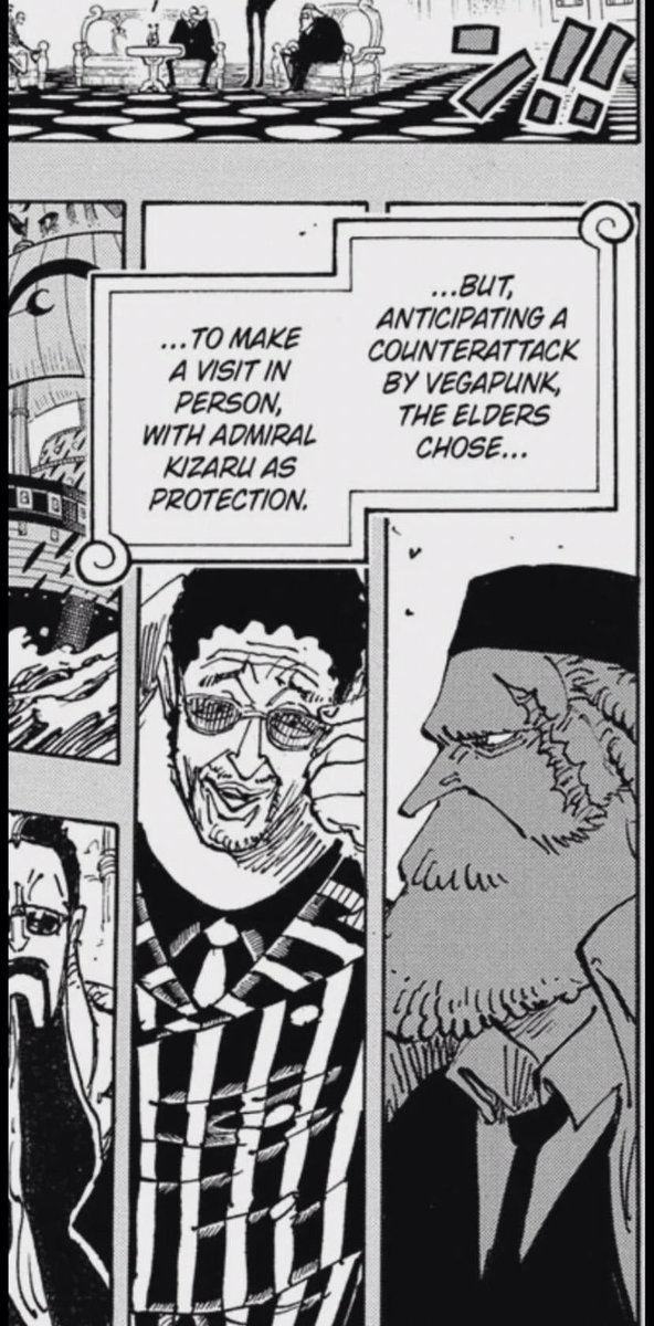 #ONEPIECE1149 

Usually, the ones doing the escorting are way stronger than the ones being protected, why would it be any different here? Kizaru > Gorosei