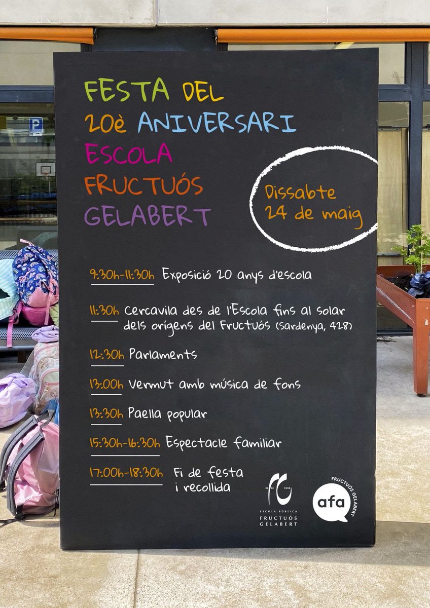 Últims preparatius per la festa dels 20 anys🥳
Dissabte 24 de maig des de primera hora i fins la tarda. 
Ex-famílies, ex-alumnes i tothom que vulgui celebrar els 20 anys amb nosaltres és molt benvinguda.