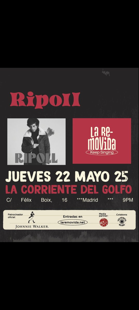 RIPOLL BAND (@ripoll_band) on Twitter photo ¡MAÑANA!
Se acerca la #LaRemovida, a las 21:00h en la sala @lacorrientedelgolfo
<a href="/FepProducciones/">FEP PRODUCCIONES</a> <a href="/lunardiscos/">Lunar Discos</a>
Compra de entradas, aquí👇
fourvenues.com/es/la-removida… ¡MAÑANA!
Se acerca la #LaRemovida, a las 21:00h en la sala @lacorrientedelgolfo
<a href="/FepProducciones/">FEP PRODUCCIONES</a> <a href="/lunardiscos/">Lunar Discos</a>
Compra de entradas, aquí👇
fourvenues.com/es/la-removida…