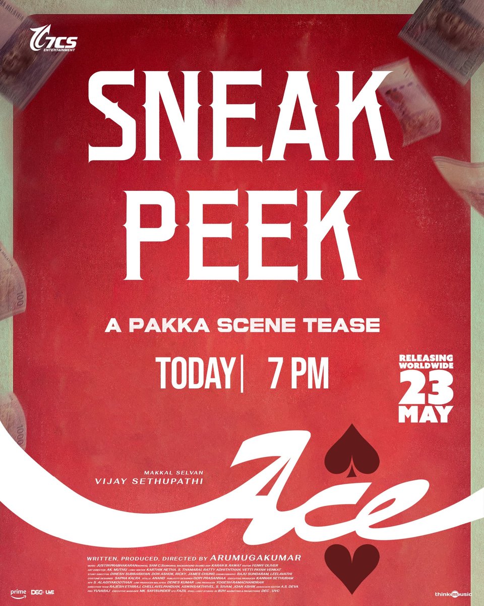 7CsPvtPte's tweet photo. Ungalukaaga A Pakka Scene Tease is on the way - releasing at 7pm❤️‍🔥

Watch The Trailer ▶️ https://t.co/L4bNHKMxWA

#ACE 
#ACEFromMay23

@VijaySethuOffl @rukminitweets @7CsPvtPte @Aaru_Dir @iYogiBabu @justin_tunes @samcsmusic  @shreyaghosal @KapilKapilan_
#KaranBRawat https://t.co/IsbbCj5W0I