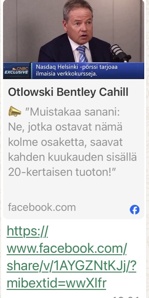 Viime viikolla kaveri laittoi viestiä, että olenko tosiaan tämän takana. Toisen viestin mukaan, olin Instagramissa antanut sijoitusvinkkejä. Tänään tuli viesti, että olin Whatsapp-ryhmässä neuvonut ostamaan Nvidiaa. Selvyyden vuoksi: en tietenkään ole missään näissä mukana.