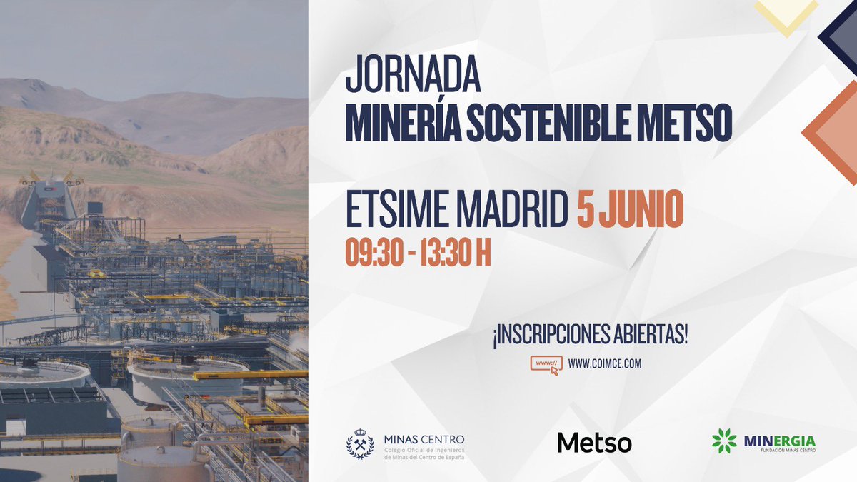 Jornada Académica sobre Minería Sostenible - METSO 

➡️5 de junio de 2025 | 09:30 - 13:30
➡️ ETSIME-UPM  – Madrid
➡️Pausa coffee break 11:30h.

¡Inscripciones abiertas! 

🔗 lnkd.in/dBDFcMX3

🔗 lnkd.in/dPvri3VR