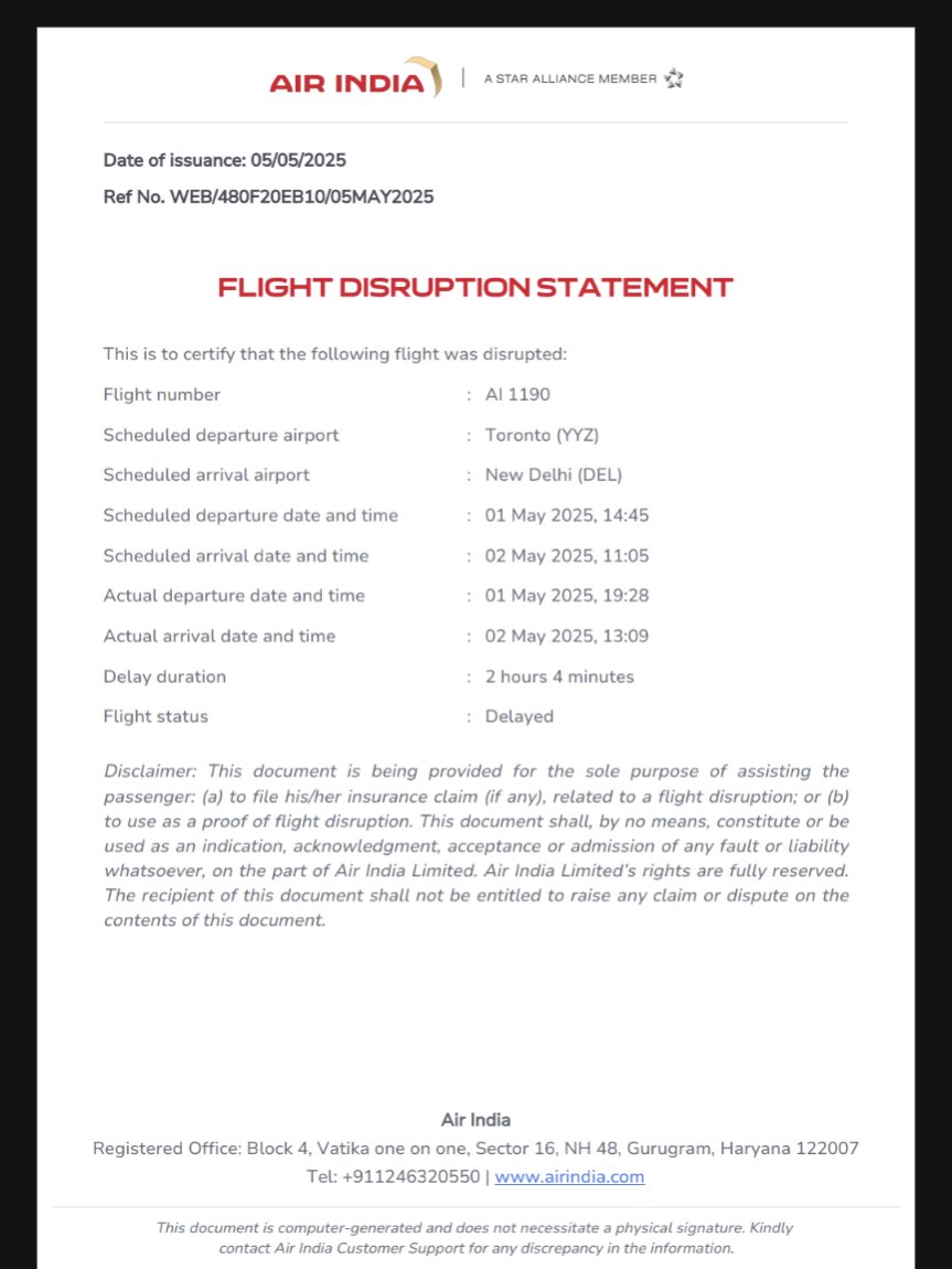 AamPalm's tweet photo. @airindia Please confirm the actual arrival time and date of flight AI-1190 (May 1st, Toronto to New Delhi). I’ve been requesting the correct disruption letter, but your rep hasn’t provided a clear response.
Kindly resolve this ASAP. @DelhiAirport @DGCAIndia https://t.co/Zt1YN4A3gN