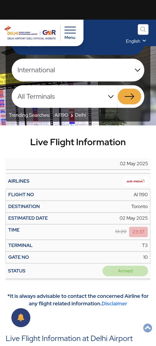 AamPalm's tweet photo. @airindia Please confirm the actual arrival time and date of flight AI-1190 (May 1st, Toronto to New Delhi). I’ve been requesting the correct disruption letter, but your rep hasn’t provided a clear response.
Kindly resolve this ASAP. @DelhiAirport @DGCAIndia https://t.co/Zt1YN4A3gN