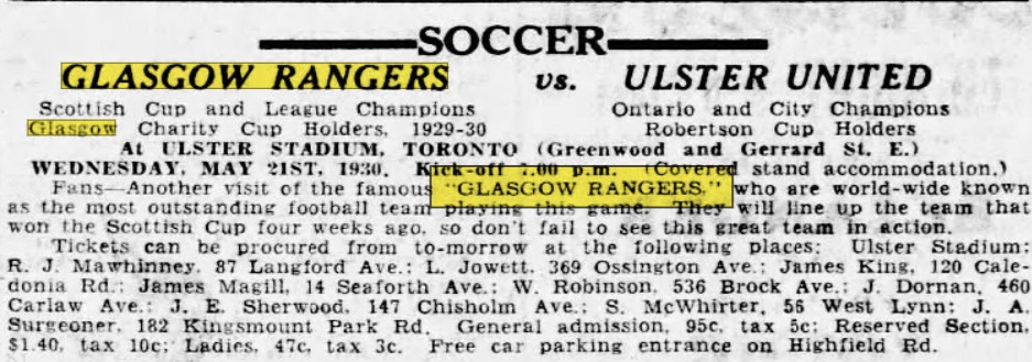 The Rangers Archives (@oldrangersvideo) on Twitter photo #OTD in 1930 <a href="/RangersFC/">Rangers Football Club</a> defeated Ulster Utd 4-3 in Toronto in the first match of the North American tour. Rangers were heralded as being "world wide known as the most outstanding football team playing this game", some things don't change! #OTD in 1930 <a href="/RangersFC/">Rangers Football Club</a> defeated Ulster Utd 4-3 in Toronto in the first match of the North American tour. Rangers were heralded as being "world wide known as the most outstanding football team playing this game", some things don't change!