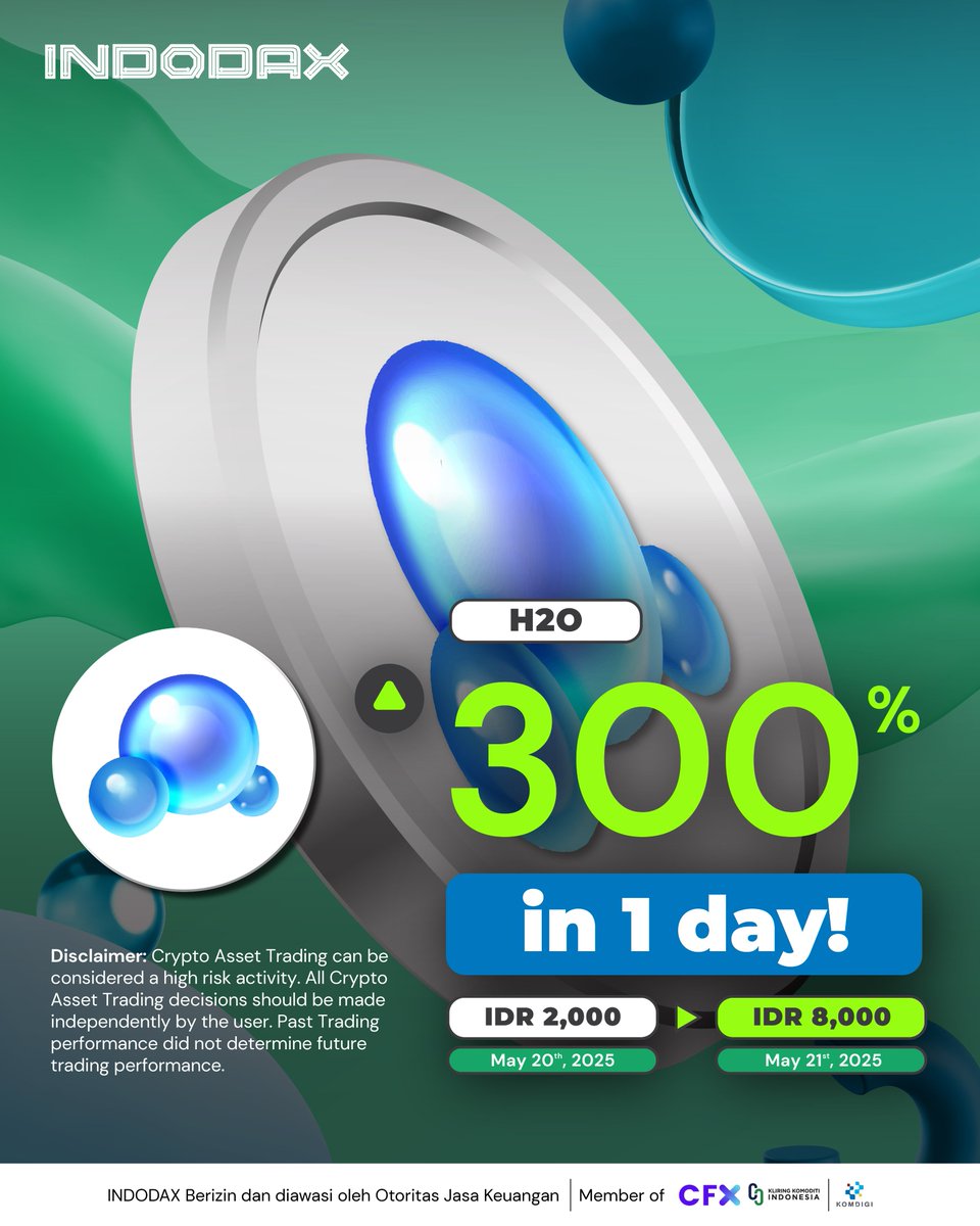 Tau gak sih?
Cuma dalam waktu 1 hari, harga aset kripto H20 naik 100%, lho!

Buat kamu yang beli EFI senilai Rp1.000.000 di 20 Mei 2025 dan jual di 21 Mei 2025, kamu udah dapetin keuntungan 2x lipat dan uang kamu jadi Rp2.000.000.

Sebelum melakukan transaksi jual atau beli aset