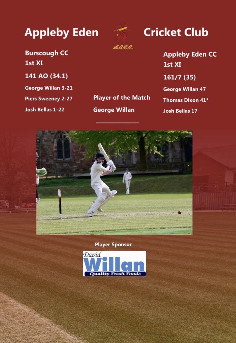 On Sunday the 1s travelled to Burscough for a Lancashire Cup game. 5 hours after setting off, due to minibus issues, a reduced overs game was underway. Appleby secured victory by 20 runs in a close contest. G. Willan POTM.
We travel to Formby in the next round on Sunday June 8th