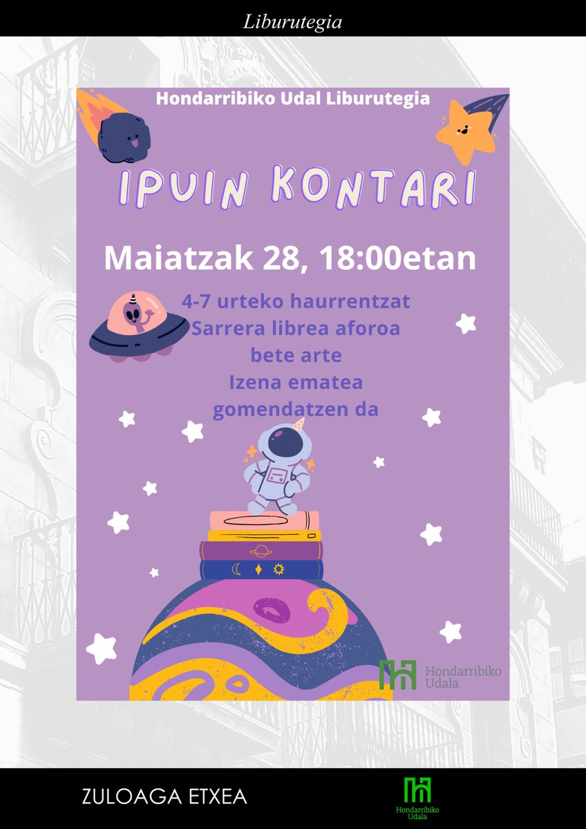 Hondarribiko Liburutegia (@hliburutegia) on Twitter photo Datorren asteazkenean, maiatzaren 28an, 18:00etan
<a href="/Hliburutegia/">Hondarribiko Liburutegia</a>|n ipuin kontaria.
------
El próximo miércoles, 28 de mayo, a las 18:00 en la
<a href="/Hliburutegia/">Hondarribiko Liburutegia</a> cuenta cuentos.
<a href="/HondarribiaKult/">Hondarribia Kultura</a> <a href="/hondarribihitza/">Hondarribiko Hitza</a> <a href="/antxetairratia/">Antxeta Irratia</a>
<a href="/dplanxlacomarca/">DePlanesporlaComarca</a> <a href="/EuskaraldiaH/">Euskaraldia Hondarribian</a> Datorren asteazkenean, maiatzaren 28an, 18:00etan
<a href="/Hliburutegia/">Hondarribiko Liburutegia</a>|n ipuin kontaria.
------
El próximo miércoles, 28 de mayo, a las 18:00 en la
<a href="/Hliburutegia/">Hondarribiko Liburutegia</a> cuenta cuentos.
<a href="/HondarribiaKult/">Hondarribia Kultura</a> <a href="/hondarribihitza/">Hondarribiko Hitza</a> <a href="/antxetairratia/">Antxeta Irratia</a>
<a href="/dplanxlacomarca/">DePlanesporlaComarca</a> <a href="/EuskaraldiaH/">Euskaraldia Hondarribian</a>