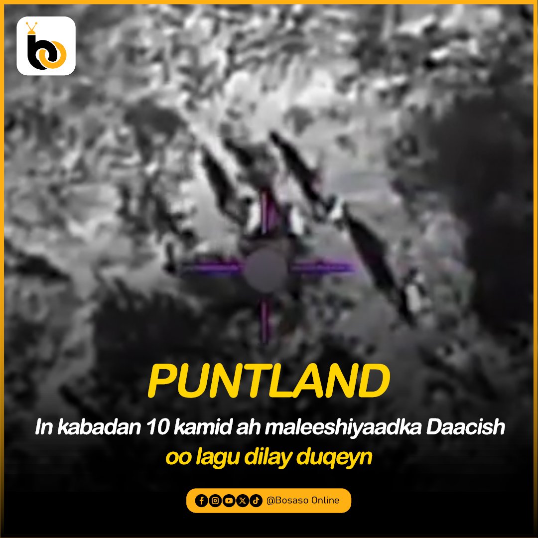 bosasonline1's tweet photo. PUNTLAND: In kabadan 10 kamid ah maleeshiyaadka Daacish oo lagu dilay duqeyn
👉 https://t.co/oX9JFkIrdQ https://t.co/JJYixKcNwH