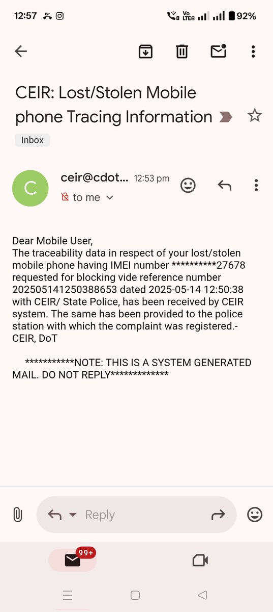 Shubham_P2's tweet photo. @Uppolice @dgpup @sir ceir mail received Today please update ASAP https://t.co/i2iAjiBwXj