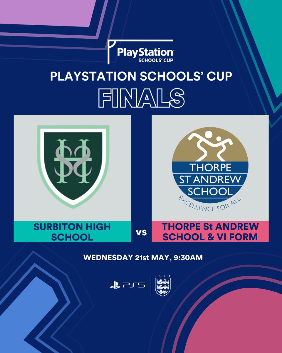 SchoolsFootball's tweet photo. 🏆PlayStation Schools' Cup🏆

🏅 ESFA U15 PlayStation B Team Cup for Girls
⏰1 hour to go
@SportsSHS v @Thorpe_PE
📍 @WBA

Watch live 👇
🔗 https://t.co/hz9mZQLE4T

@psschoolscup
#PSNextLevel
🔴🔵⚪ https://t.co/VhWTGZJYdd