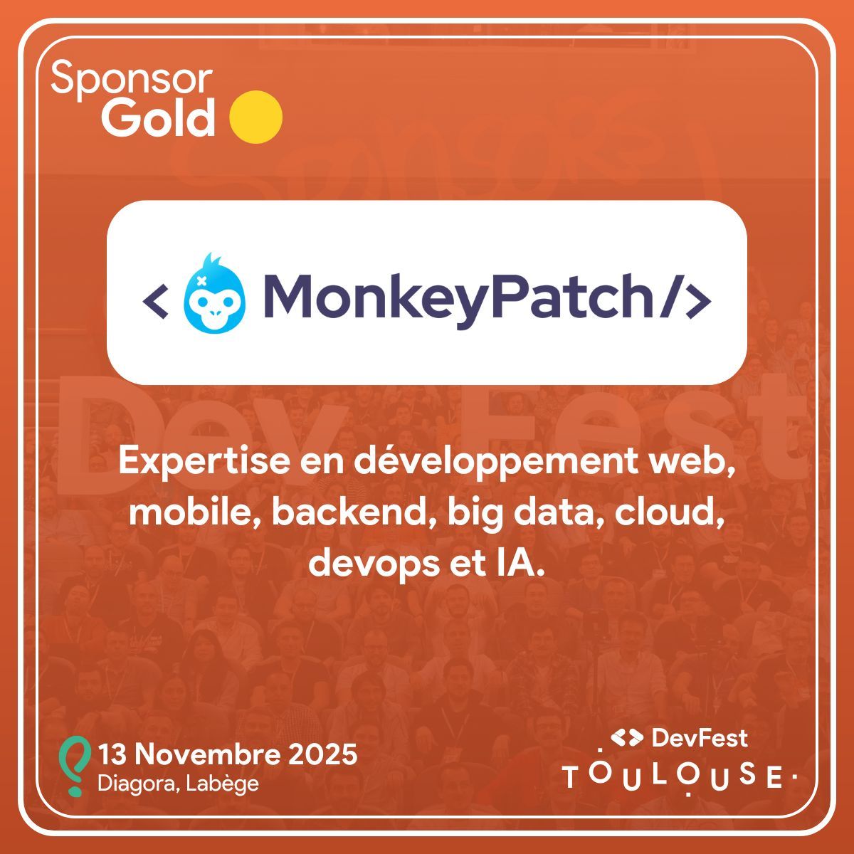 🙌  <a href="/MonkeyPatch_io/">MonkeyPatch</a> est de retour au #DevFestToulouse pour une 3ᵉ année consécutive en tant que sponsor 🟡 Gold 🟡. 
👉 À découvrir sur leur stand le 13/11  !
🔗 buff.ly/wNGuiRf