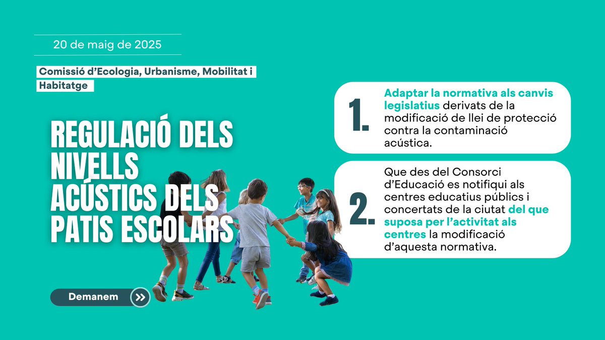 ⚽️ Acordem aplicar amb urgència la nova Llei contra la contaminació acústica que salva les activitats als patis escolars, que tenen un paper essencial per al desenvolupament integral dels infants i joves.

👍🏼 És crucial garantir-ne el ple ús sense restriccions innecessàries