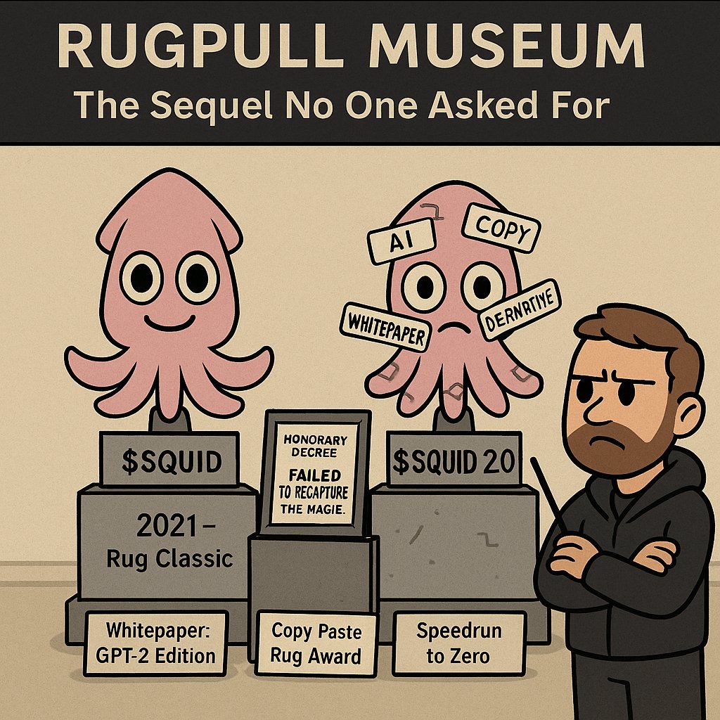 RichDaddy8877's tweet image. $SQUID 2.0 tried to copy greatness—but flopped even harder:

AI whitepaper no one read, not even ChatGPT

Logo? Ctrl+C from OG Squid

Rugged in under 3 hours—faster, but not better

A copycat rug with no soul.
🦑🪦📉
#NoRugpull #RugPullMuseum #CryptoReboots #SquidTrash…