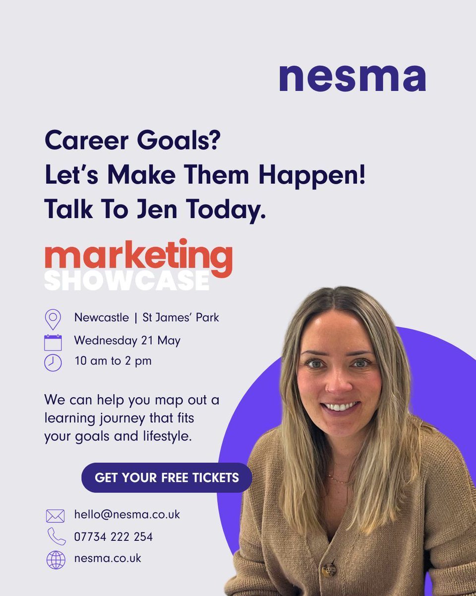 @nesmatraining (@nesmatraining) on Twitter photo Whether you're just starting out or ready to take the next big step, Jen is at the Marketing Showcase in Newcastle at St James' Park from 10 am to 2 pm today and would love to chat!
If you cannot attend today, please email hello@nesma.co.uk to arrange a time that works for you. Whether you're just starting out or ready to take the next big step, Jen is at the Marketing Showcase in Newcastle at St James' Park from 10 am to 2 pm today and would love to chat!
If you cannot attend today, please email hello@nesma.co.uk to arrange a time that works for you.