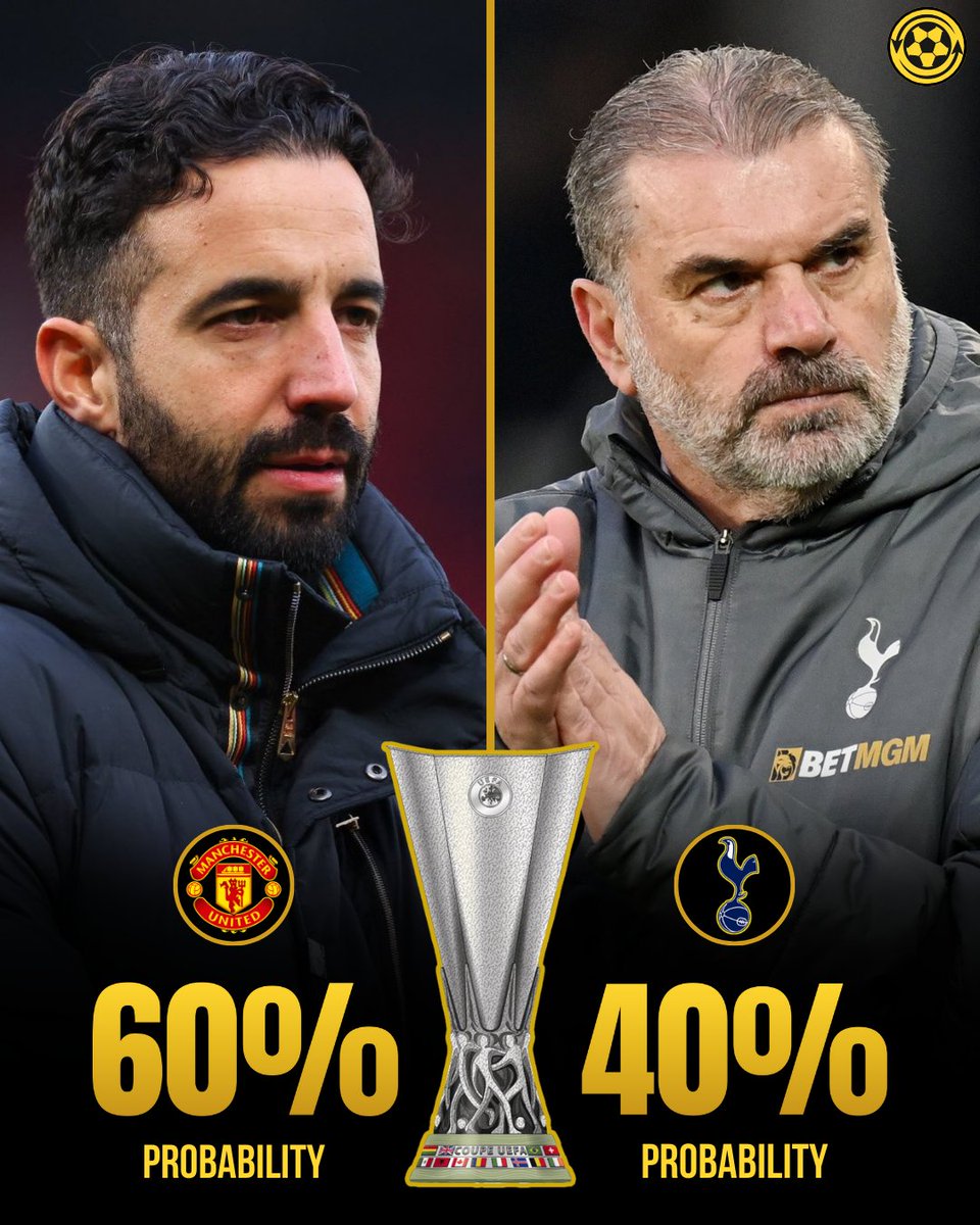 🚨 According to the bookmakers, Manchester United are the favourites to win the Europa League tonight.

🔮 𝗣𝗥𝗘𝗗𝗜𝗖𝗧𝗜𝗢𝗡: Who do you think is winning the trophy?