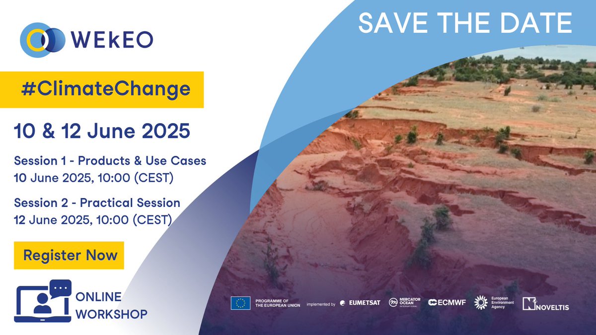 WEkEO_dias's tweet image. The WEkEO 4 #ClimateChange workshop spans two days of hands-on learning, insight and practical application.
One of the highlights? Live demonstrations that show you how to use WEkEO data and tools across real climate scenarios.
You will learn how to work with WEkEO datasets…