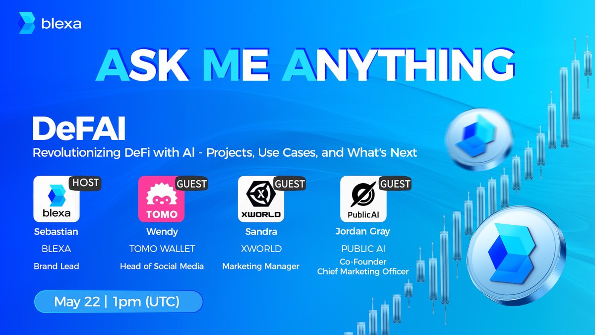 BlexaDeFI's tweet photo. 🔊 AMA Preview: DeFAI – Revolutionizing DeFi with AI
🗓️ May 22 | 🕐 1pm (UTC)
🎤 Host: Blexa
💡 Guests: @tomo_wallet | @PublicAI_ | @xworld_ai
A fascinating workshop exploring the future of DeFi🤝 https://t.co/iqhe6WNjW1