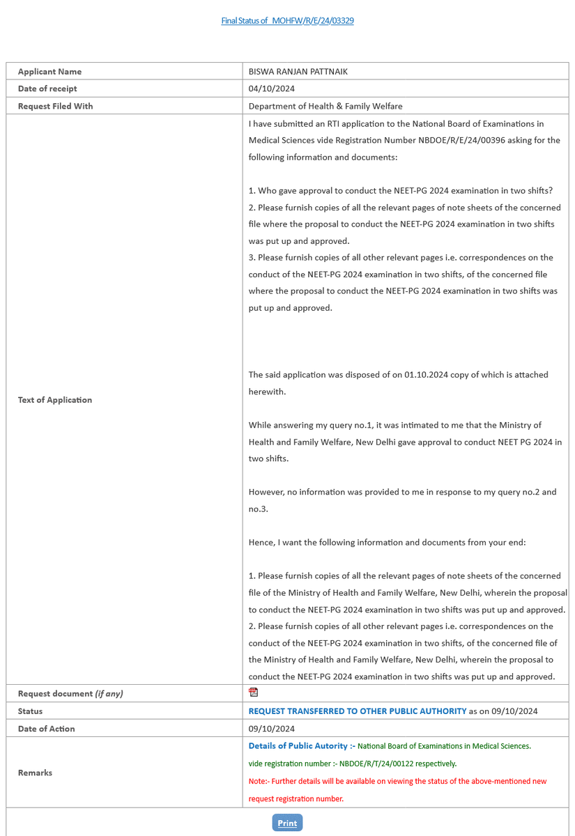 iamPattnaik's tweet photo. Dear @JPNadda,
These are RTI replies provided by the National Board of Examinations and @MoHFW_INDIA regarding the conduct of #NEETPG in two shifts.

Please do not jeopardize doctors' careers by conducting the #NEETPG2025 exam in multiple shifts.

@PMOIndia 

👇 https://t.co/fssfFroPID