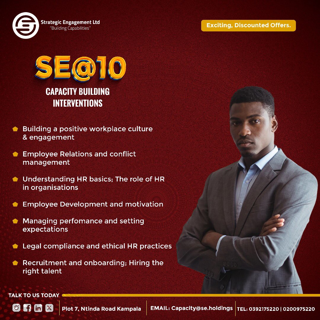 StrategicEngage's tweet photo. SE@10 strategic, impactful and exciting capacity building interventions for you and your organisation at a discounted fee.
Let’s Talk about it today📝
📧 : Capacity@se.holdings
☎️ : 0392175220 | 0200975220
#BuildingCapabilities #CapacityBuilding #LearningandDevelopment https://t.co/HNiqvzvabZ