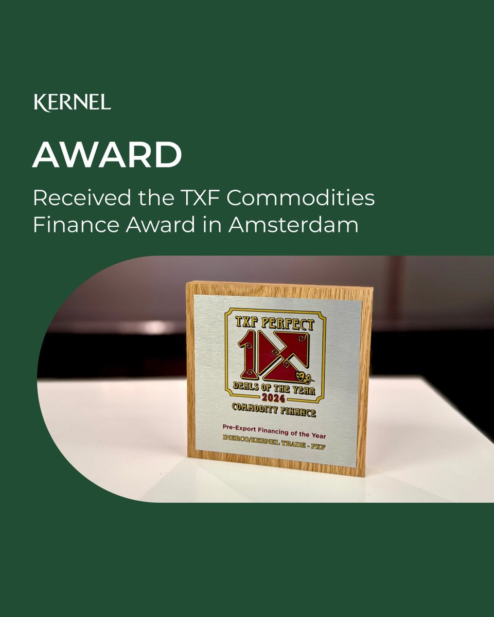 🏆 We are proud to announce that Kernel has been honored with the TXF Commodities Finance Award in Amsterdam for the 2024 Commodity Finance Deal of the Year.

This achievement reflects the strength of collaboration between Kernel and our valued partners — international commercial