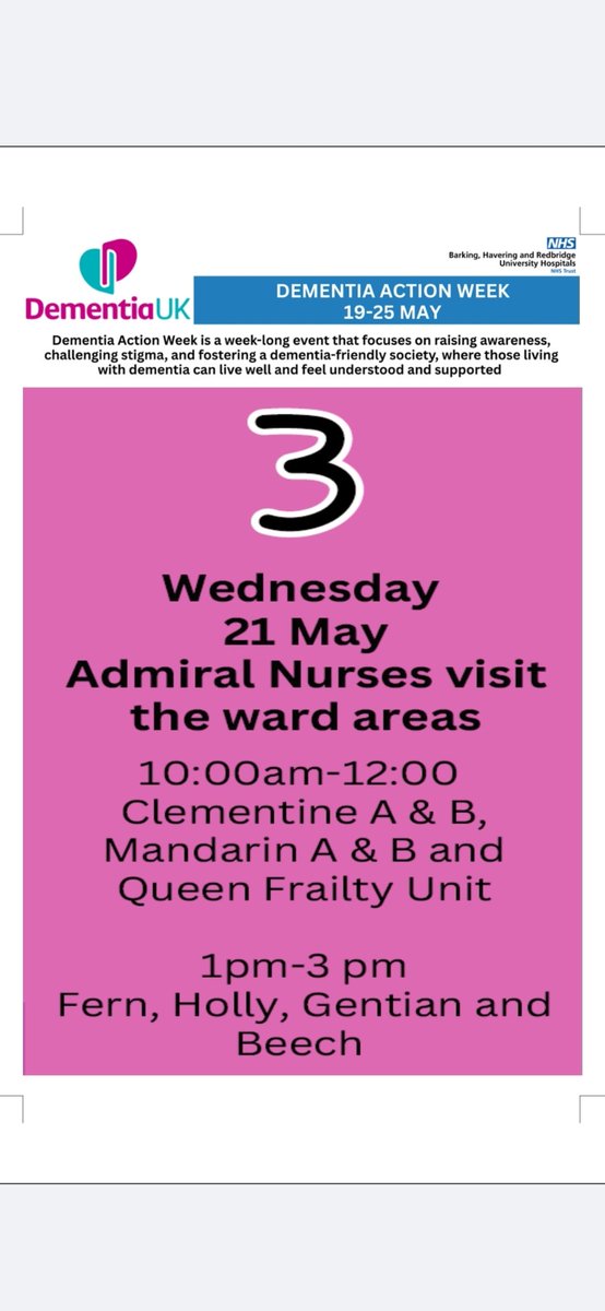 The Dementia and Delirium Team will be visiting wards today at King George and Queens hospitals as part of Dementia Action Week. We’ll be chatting with staff about John’s Campaign and the importance of 'This is Me ', Looking forward to seeing as many staff throughout the day.