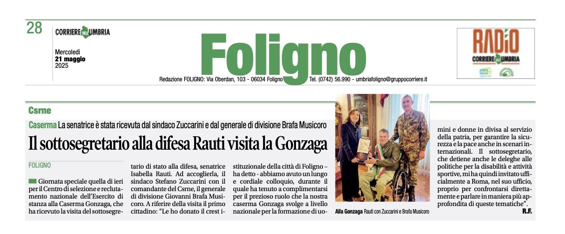 isabellarauti's tweet photo. "Il sottosegretario alla difesa Rauti visita la Gonzaga" - @CorriereUmbria  

#Foligno #Centro #Selezione #Reclutamento #Nazionale #Esercito #CSRNE #CasermaGonzaga #Difesa #AccademiaMilitare #ScuoleMilitari #AllieviMarescialli #AllieviSergenti #VFI #UnaForzaperilPaese #ForzeArmate #Esercitodegliitaliani #Alserviziodelpaese 

@GuidoCrosetto @MinisteroDifesa @SM_Difesa @Esercito @ItalianAirForce @ItalianNavy @_Carabinieri_ @reportdifesa @difesa_online @cybernaua @InfoDivise2
