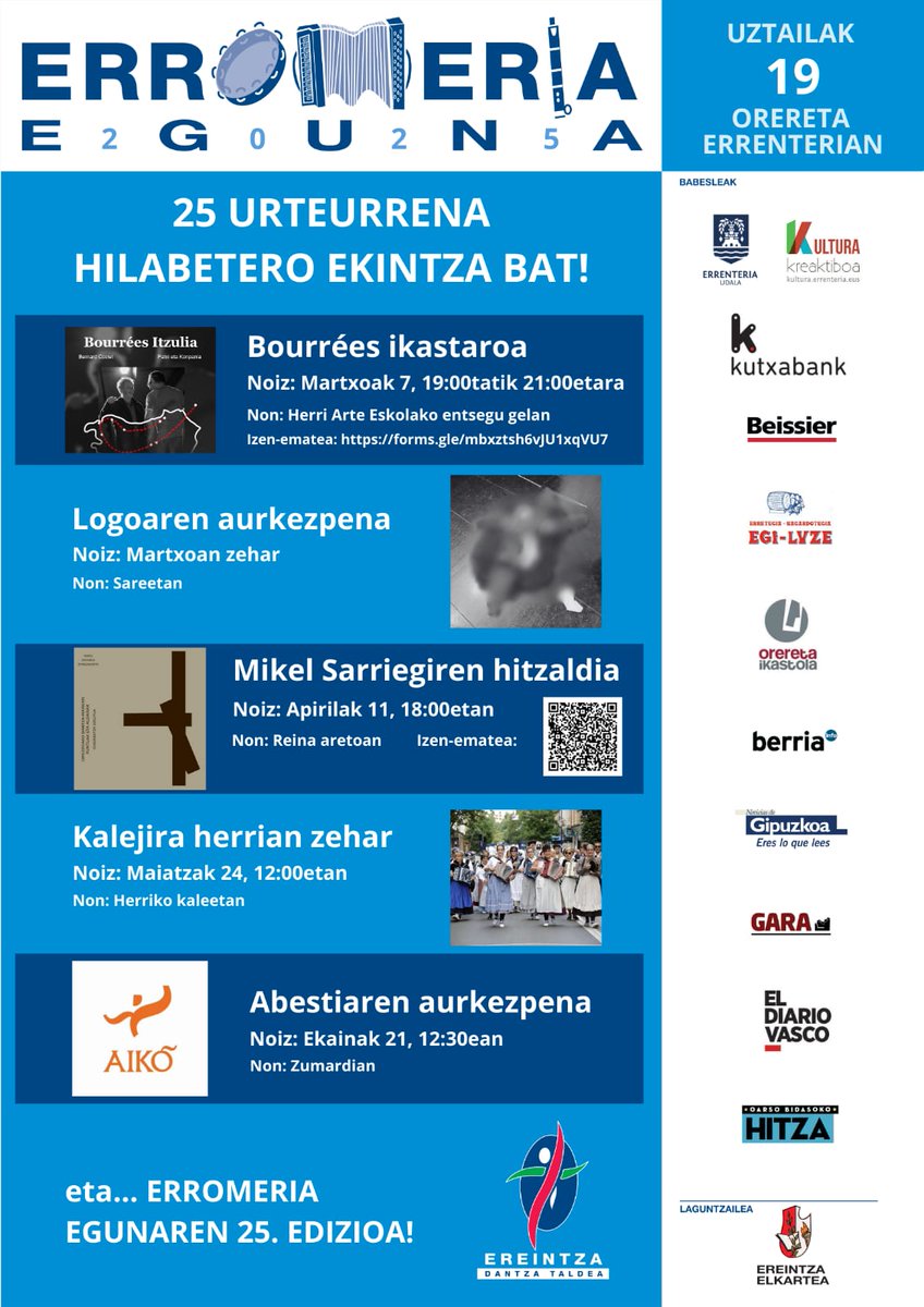 Larunbaterako planik ez??

25.urteurrena ospatzen gabiltza! Animatu gurekin urteurrena ospatzera!👏

Herrian zehar kalejira egingo dugu! Ez galdu!!✌

#errenteria #orereta #ereintzadantzataldea #erromeriaeguna