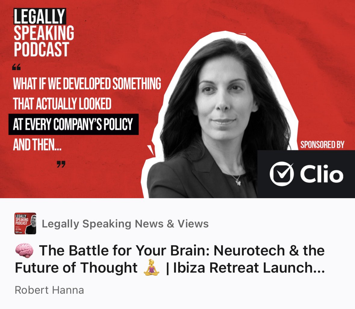 Robert Hanna (@roberthanna_eth) on Twitter photo 🧠 What if the fight for human rights starts in your own mind?
On this week’s <a href="/LegalSpeakPod/">Legally Speaking Podcast ™️</a>, sponsored by <a href="/goclio/">Clio</a>, I spoke with <a href="/NitaFarahany/">Nita Farahany</a> on neurotech, AI & mental privacy.
Your brain data is up for grabs — and the law’s not ready.
Read more: linkedin.com/posts/robertha… 🧠 What if the fight for human rights starts in your own mind?
On this week’s <a href="/LegalSpeakPod/">Legally Speaking Podcast ™️</a>, sponsored by <a href="/goclio/">Clio</a>, I spoke with <a href="/NitaFarahany/">Nita Farahany</a> on neurotech, AI & mental privacy.
Your brain data is up for grabs — and the law’s not ready.
Read more: linkedin.com/posts/robertha…