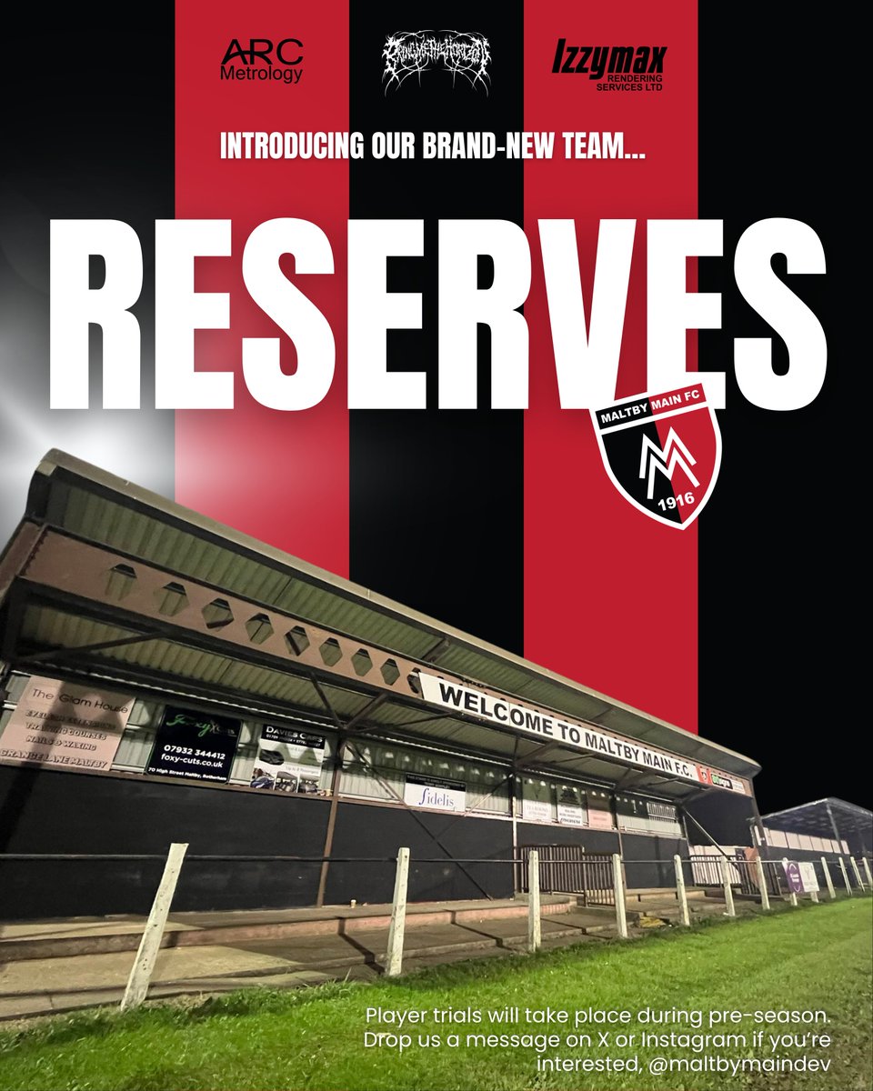 Maltby Main FC Development (@maltbymaindev) on Twitter photo Introducing <a href="/MainMaltby/">Maltby Main FC.</a>’s new Men’s Reserves Team for the 2025/26 season.
Starting pre-season in June with new players welcomed, so if you’re interested, drop us a message!
They will join the Sheffield & Hallamshire County Senior League.
#UTM #Miners #Maltby Introducing <a href="/MainMaltby/">Maltby Main FC.</a>’s new Men’s Reserves Team for the 2025/26 season.
Starting pre-season in June with new players welcomed, so if you’re interested, drop us a message!
They will join the Sheffield & Hallamshire County Senior League.
#UTM #Miners #Maltby