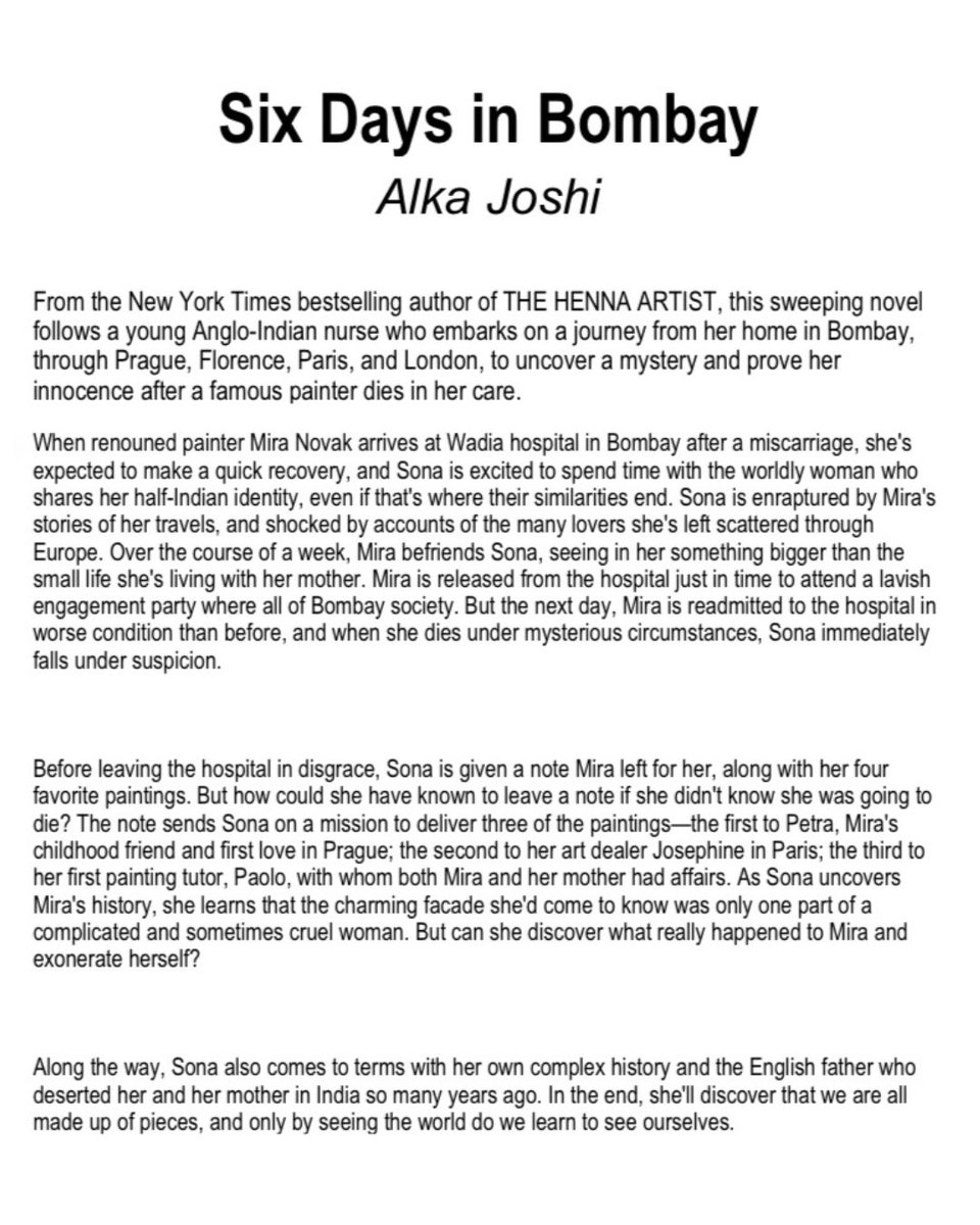 📙📙BOOK REVIEW 📙📙
📚📚Random Things Tours📚📚
Six Days In Bombay by Alka Joshi

Full review ➡️ t.ly/iA37J

“An entertaining and at times emotional read, family drama with a mysterious element and some romance thrown in, I thoroughly enjoyed it.”