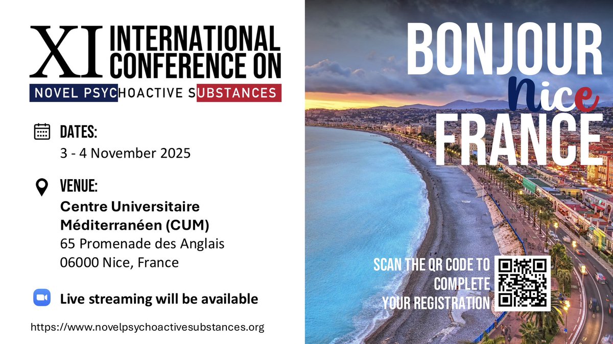 NPS_issed's tweet photo. Excited to announce the XI International Conference on Novel Psychoactive Substances (NPS) in Nice, France, on Nov 3-4, 2025!
Submit your abstracts for oral/poster presentations by June 15th.
Details: https://t.co/VfVN21mWDA
#Issed #NPSConference2025 #NovelPsychoactiveSubstances https://t.co/UcjxI9trfX