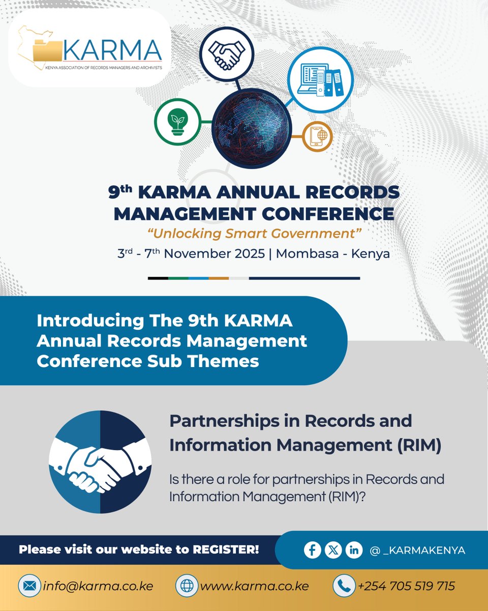 🤝 Is there a role for partnerships in Records and Information Management (RIM)? 
This question forms a key sub-theme of the upcoming 9th KARMA Annual Records Management Conference.

Smart governance isn’t built in isolation — it takes collaboration. Whether it’s through