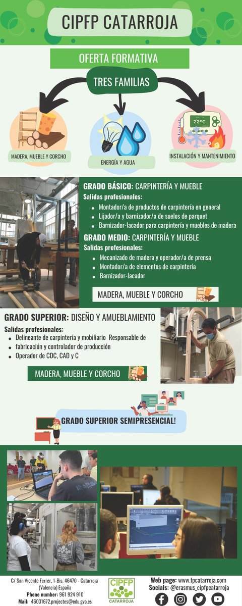 🚀 ¡Construye tu futuro en #CIPFPCatarroja!
✨¿Te apasiona el mundo del #mueble? ¡Convierte tu pasión en profesión con #FP #MaderaYMueble!
🛠️ Diseño, fabricación, innovación
📈 Alta demanda del sector
👉 23/05 Admisión
#FormaciónProfesional #FuturoConOficio
<a href="/GVAeducacio/">GVA Educació</a> <a href="/GvaSomFP/">GVASomFP</a>