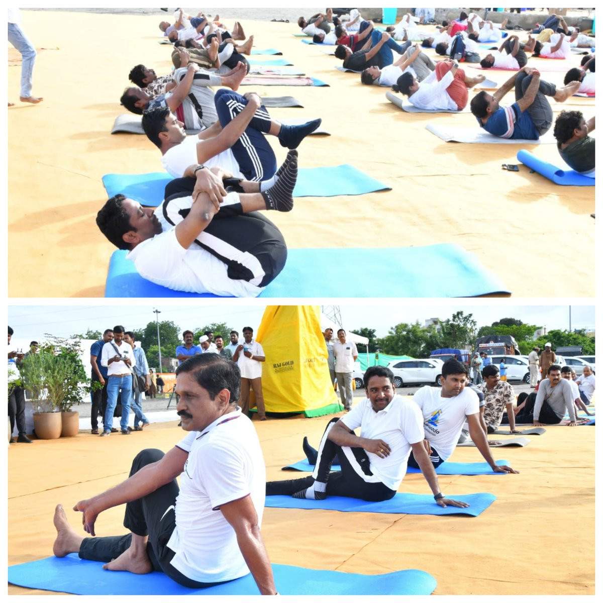 NTR District Collector Dr. G. Lakshmisha IAS, along with Spl. Chief Secretary M.T. Krishna Babu IAS, AYUSH Director Dr. K. Dinesh Kumar IAS, and VMC Commissioner Dhyanchandra HM IAS, participated in the Curtain Raiser event of #Yogandhra in Vijayawada. As part of the