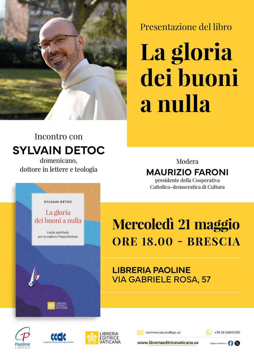 21 maggio 📌 Ricordiamo l'appuntamento di questa sera a #Brescia con Sylvain Detoc, autore di LA GLORIA DEI BUONI A NULLA. Un percorso ironico e profondo tra le pagine della Bibbia: perchè Dio sceglie proprio i "buoni a nulla"? Modera Maurizio Faroni👇