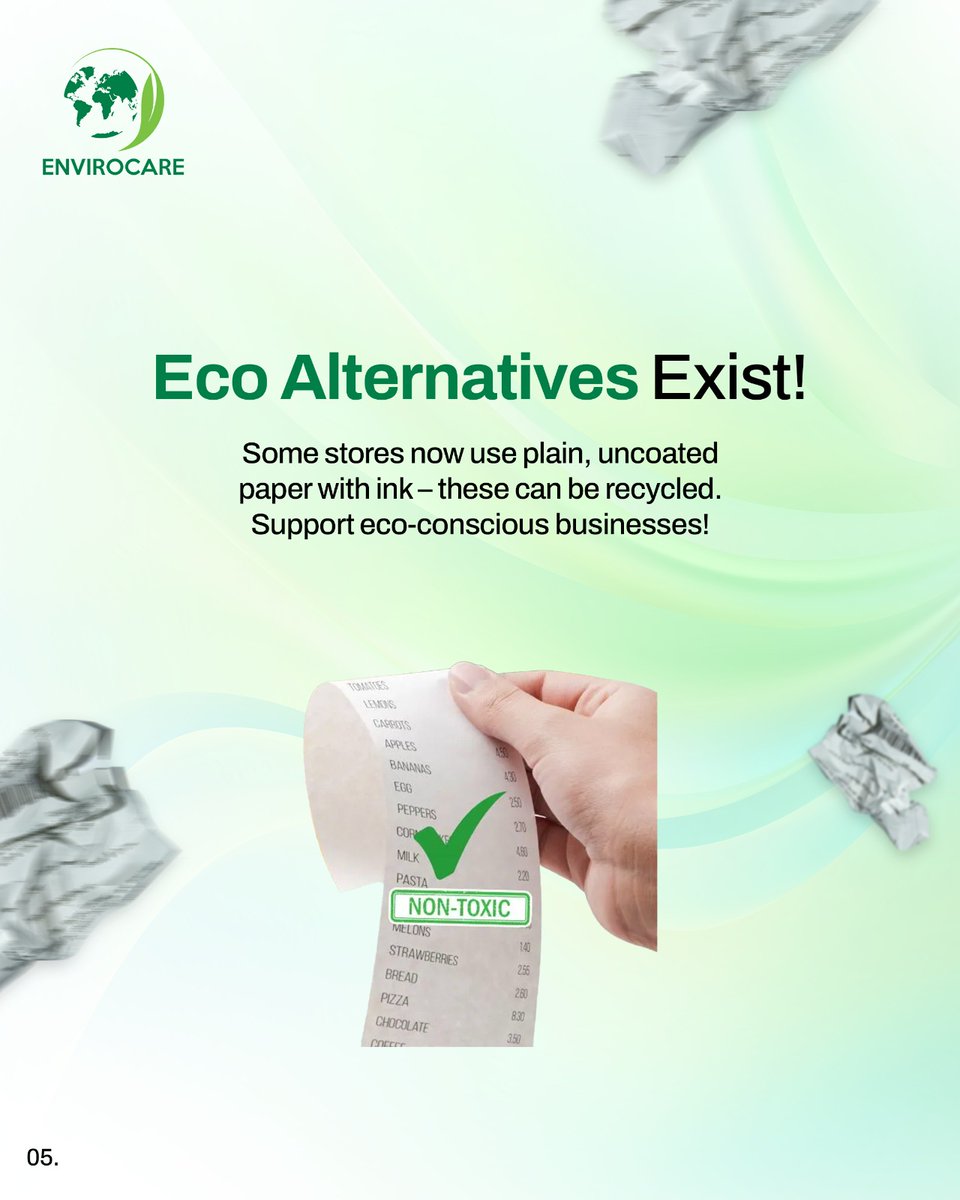 envirocare4you's tweet photo. 🧾 Think all paper is recyclable? Think again. Thermal receipts = toxic &amp; non-recyclable ❌
✅ Go digital 🛒 Choose eco-friendly stores ♻️ Small slips, big impact

#DidYouKnow #SustainableFuture #zerowaste #EcoFriendly #GreenTips #RecycleRight #ClimateAction https://t.co/F51rYBnN3I
