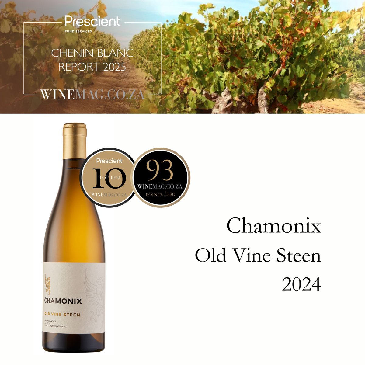 Congratulations to <a href="/WineChamonix/">ChamonixWineEstate</a> on the Old Vine Steen 2024 rating 93 and placing Top 10 in the PFS Chenin Blanc Report 2025: winemag.co.za/wine/best/chen…