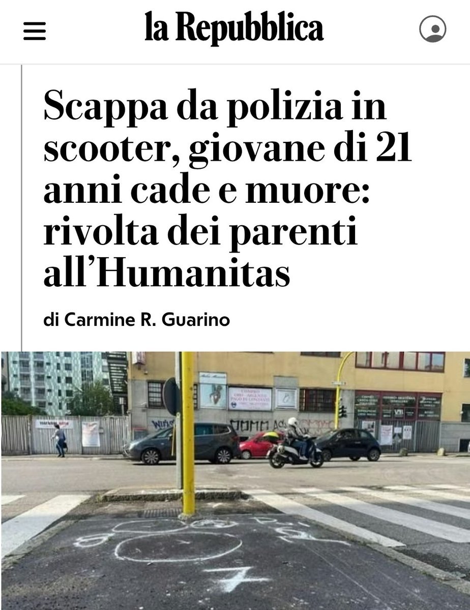 ChiodiDonatella's tweet photo. Il "giovane di 21 anni" è un "cittadino #libico".
Che come sempre nel titolo di @repubblica non c'entrava.
Ma abbiamo già indagato i #poliziotti che si sono permessi di inseguirlo?
https://t.co/LN3WoJpEi7 https://t.co/CMLODlt0l8