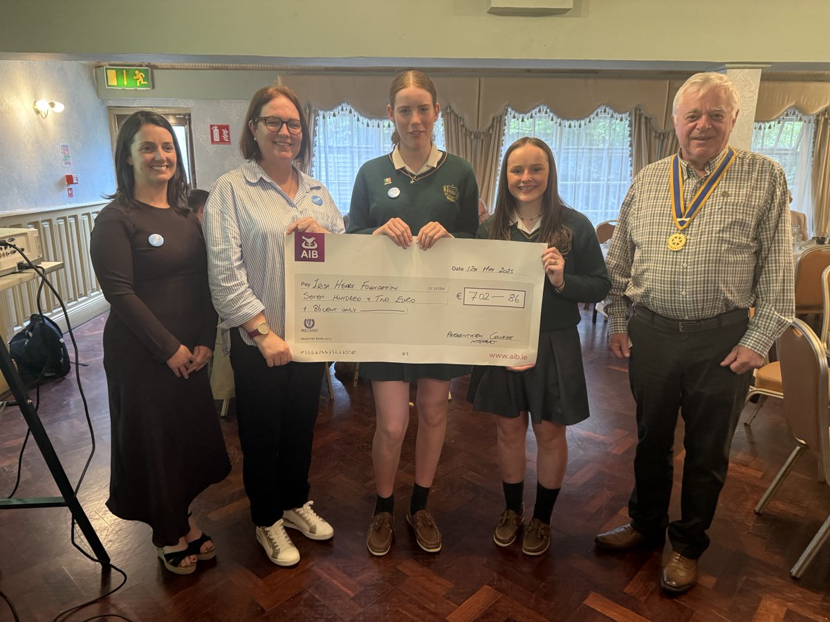 Congratulations to President Lucia Donohoe, Vice President Lily Chappell, and the dedicated members of the Presentation Interact Club, who raised an incredible €1404 for the Irish Heart Foundation. 

#InteractClub #IrishHeartFoundation #Rotary #WexfordCommunity
