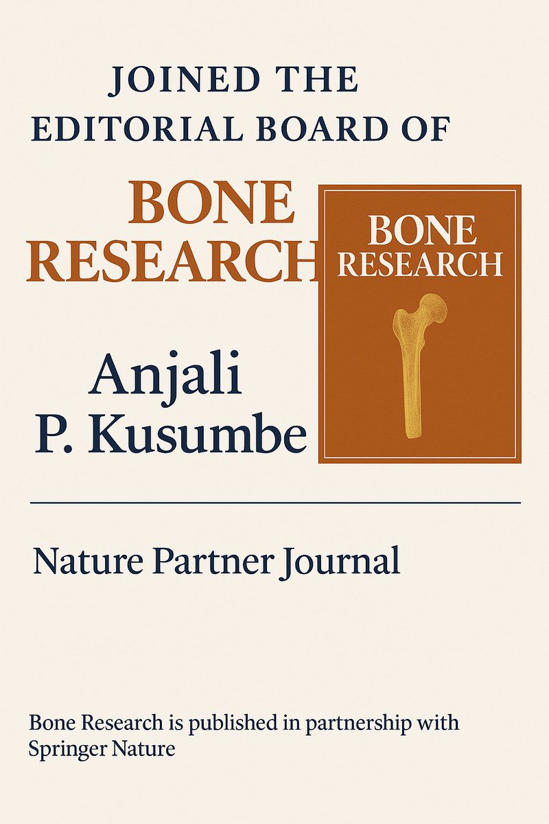 Very excited to join the Editorial Board of Bone Research- a journal committed to excellence in skeletal biology, published in partnership with Springer Nature. 
Looking forward to contributing to the advancement of this exciting field! 🦴💀