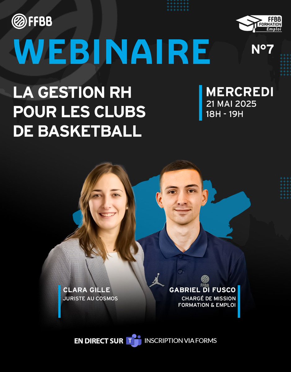 Le mercredi 21 mai, Clara GILLE, juriste au sein du service juridique du COSMOS, est intervenue dans le cadre du webinaire #7 organisé par la FFBB, consacré à la gestion RH dans les clubs de basketball.

🎙️Nous avons présenté plusieurs volets essentiels aux employeurs du sport.