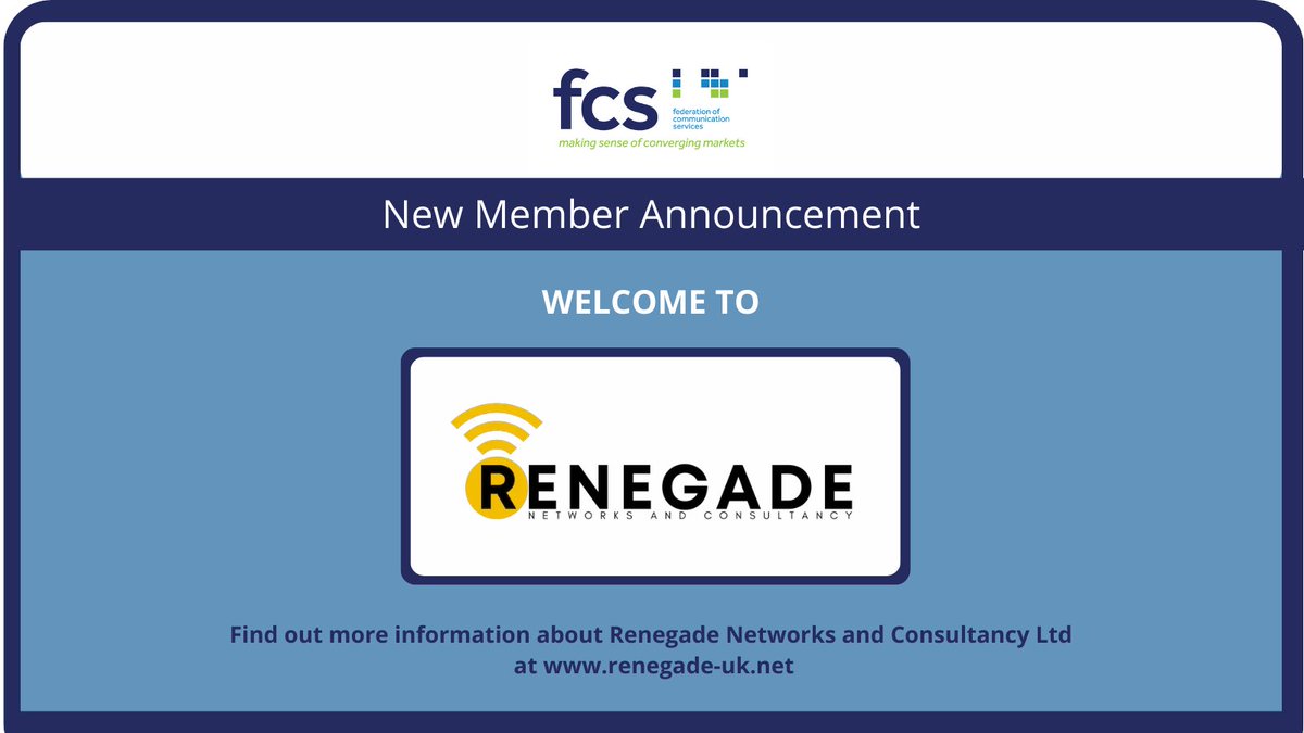 We are proud to welcome our newest FCS member Renegade Networks and Consultancy Ltd

#FCS #NewMember #Welcome #RenegadeNetworks