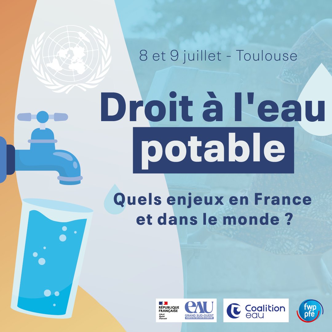 💧🌍 Accès à l’eau potable : un droit humain, mais pas une réalité pour tous.

📣 Colloque les 8 &amp; 9 juillet à Toulouse pour faire le point et agir.

👉 Inscription &amp; programme complet : bit.ly/3H4rjax

#DroitHumain #Solidarité #Eau <a href="/CoalitionEau/">Coalition Eau</a> <a href="/PFE_FWP/">PFE_FWP</a>