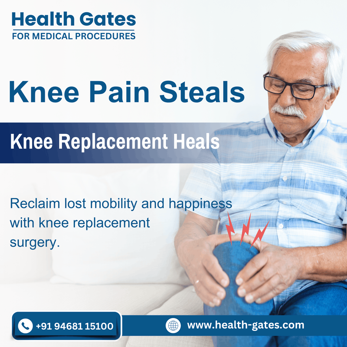 HealthGateindia's tweet photo. 𝐊𝐧𝐞𝐞 𝐏𝐚𝐢𝐧 𝐒𝐭𝐞𝐚𝐥𝐬 𝐘𝐨𝐮𝐫 𝐉𝐨𝐲

Don't let chronic knee pain limit your life any longer. At Health Gates, through advanced knee replacement surgery.

Expert Surgeons
World-class Facilities
Affordable Packages https://t.co/UXwMO6flDi