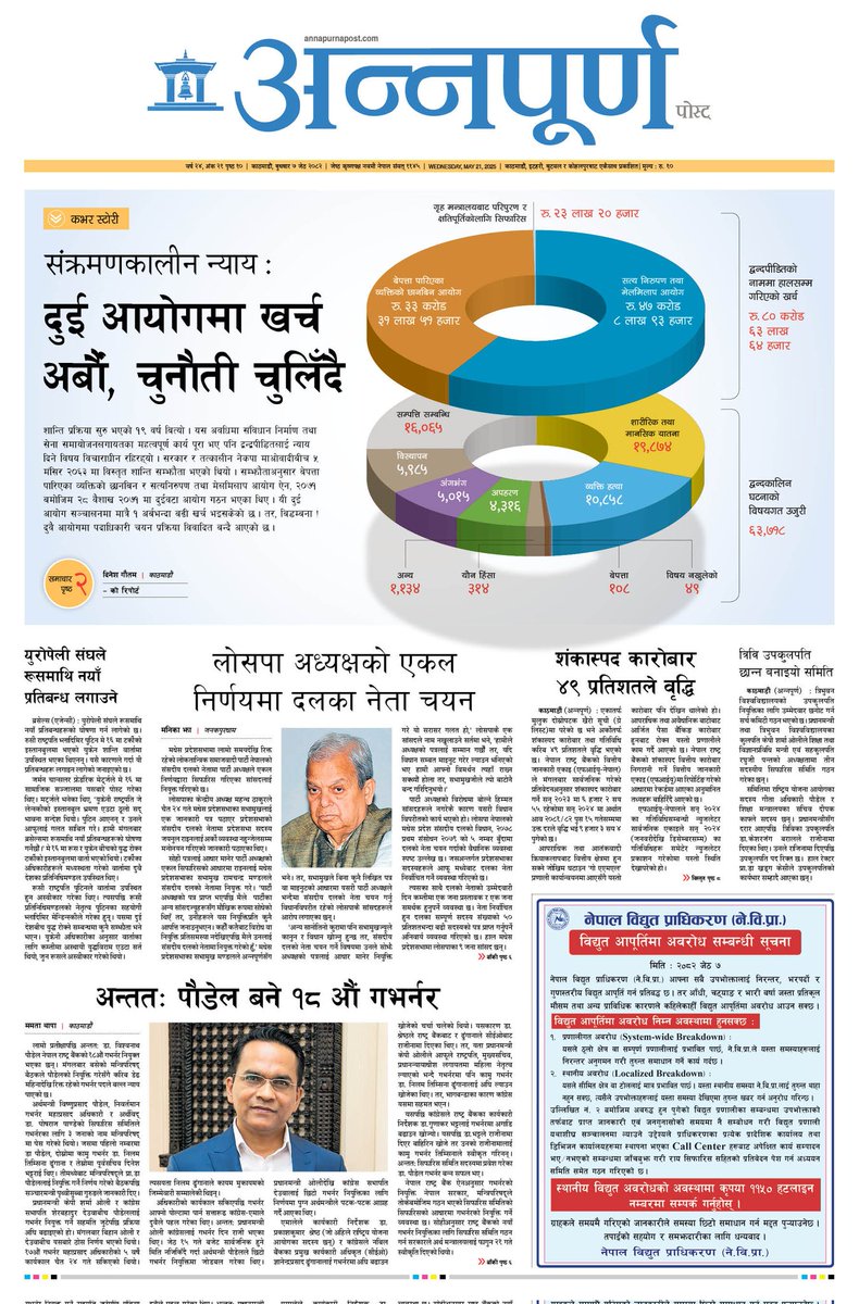 शान्ति सम्झौता भएको १९ वर्षमा पनि संक्रमणकालीन न्याय टुंगोमा पुगेन । खर्च भने १ अर्बभन्दा बढी खर्च भइसक्यो । <a href="/Annapurna_Post/">Annapurna Post</a> #frontpage