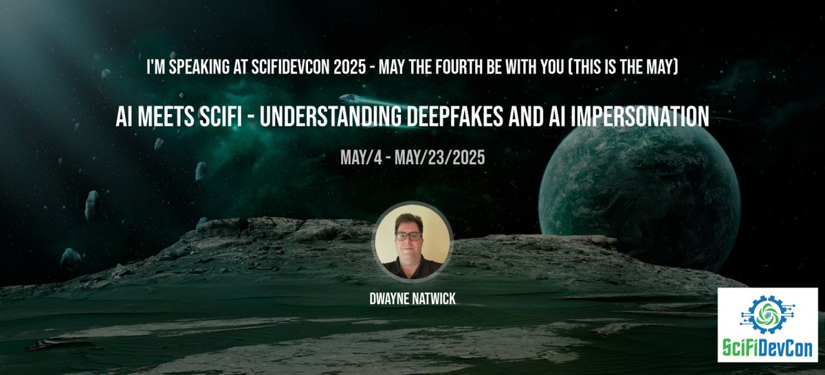 scifidevcon (@scifidevcon) on Twitter photo Our SECOND talk for day 14 is LIVE. The event "AI Meets SciFi: Understanding Deepfakes and AI Impersonation" with <a href="/DwayneNcloud/">Dwayne Natwick☁️CISM|CRISC|CISA☁️CCSP|CISSP|CGRC</a> is live at 8:30 AM Eastern (New York) time/7:30 AM Central (Chicago) Time. You can find the feed here: youtube.com/live/otVlpkcpx… Our SECOND talk for day 14 is LIVE. The event "AI Meets SciFi: Understanding Deepfakes and AI Impersonation" with <a href="/DwayneNcloud/">Dwayne Natwick☁️CISM|CRISC|CISA☁️CCSP|CISSP|CGRC</a> is live at 8:30 AM Eastern (New York) time/7:30 AM Central (Chicago) Time. You can find the feed here: youtube.com/live/otVlpkcpx…