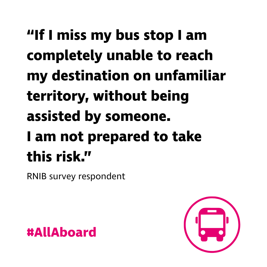 Cuts to services, lack of driver training, lack of audio announcements and poor bus stop design are symptoms of an infrastructure and service that needs a redesign – with all passengers in mind. 2/3